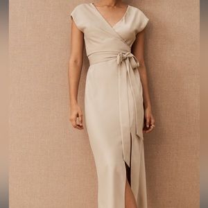BHLDN Louisa Satin Charmeuse Mide Dress in Champagne